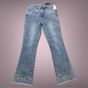 Joseph Ribkoff Pearl Embellished Cropped Jeans High Rise NWT Size (4) 27x28
